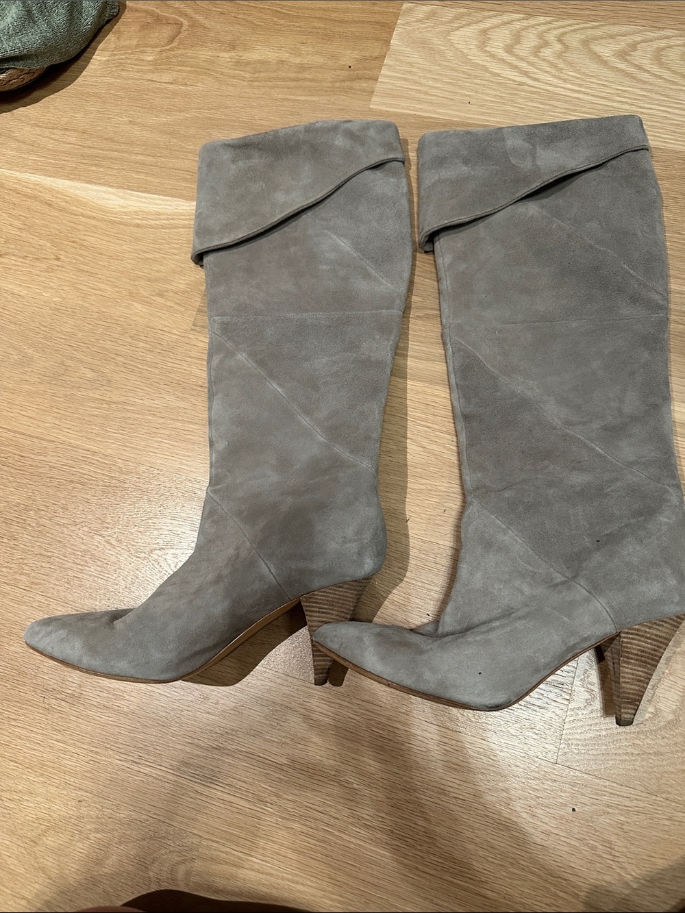 Belle by Sigerson Morrison Taupe Suede Fold-Over Knee Boots